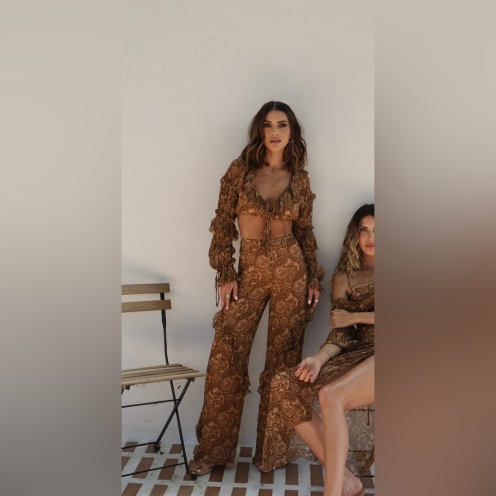 Camila Coelho Elly Top & Lilia Ruffle Pant in Brown Paisley